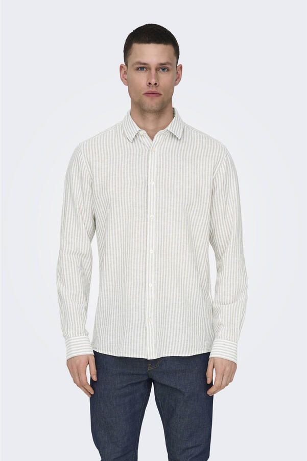 ONLY & SONS Overhemd met korte mouwen ONSCAIDEN LS STRIPE LINEN SHIRT 660 NOOS