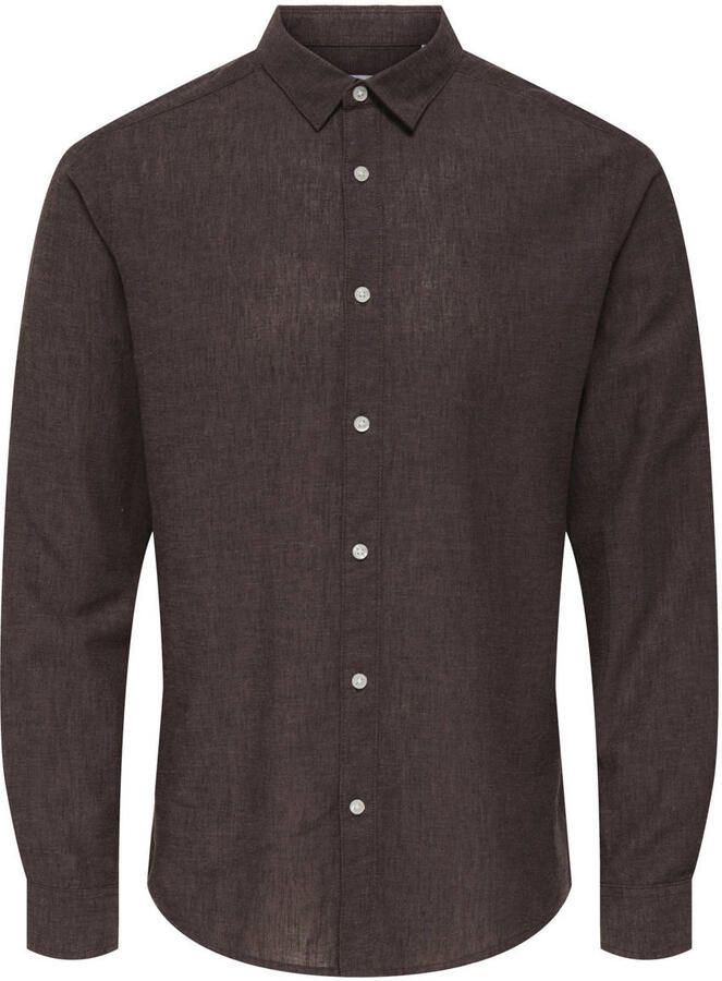 ONLY & SONS linnen casual overhemd bruin