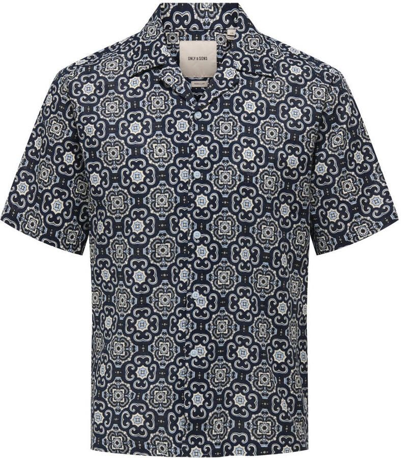 ONLY & SONS linnen casual overhemd donkerblauw - Foto 1