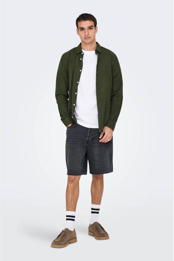 ONLY & SONS Overhemd met lange mouwen ONSCAIDEN LS SOLID LINEN SHIRT NOOS