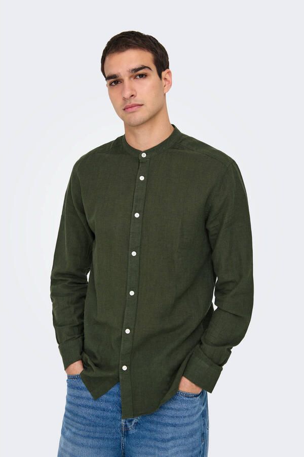 ONLY & SONS Overhemd met lange mouwen ONSCAIDEN LS SOLID LINEN MAO SHIRT NOOS