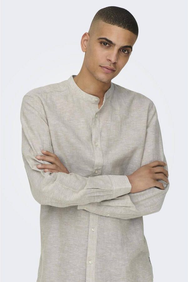 ONLY & SONS Overhemd met lange mouwen ONSCAIDEN LS SOLID LINEN MAO SHIRT NOOS