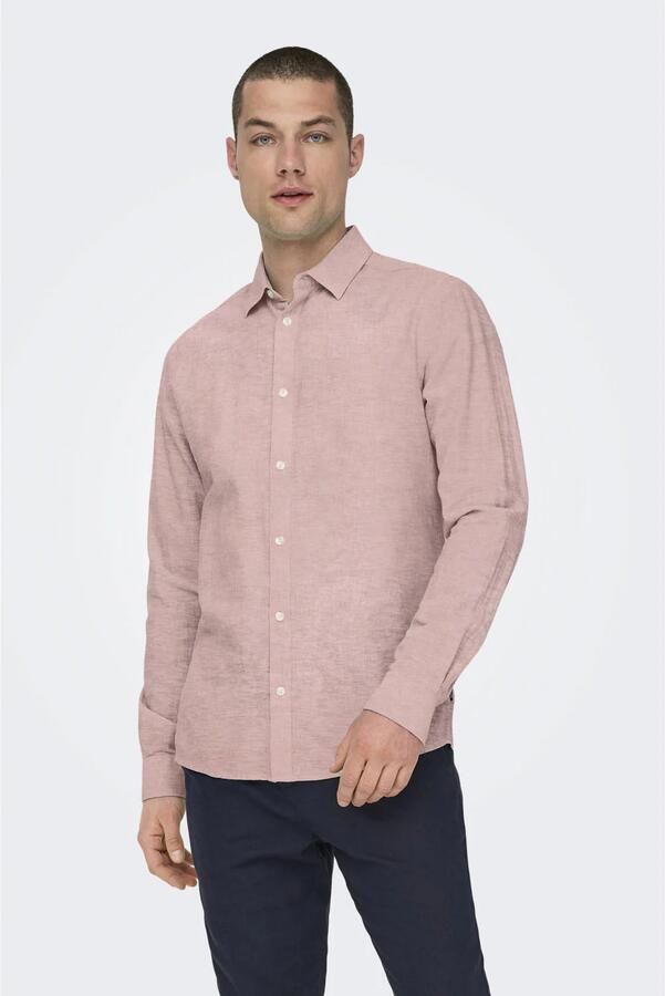 ONLY & SONS linnen casual overhemd oudroze