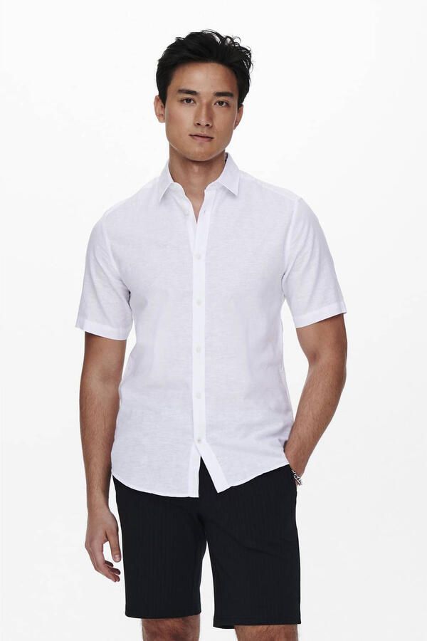 ONLY & SONS Overhemd met korte mouwen ONSCAIDEN SS SOLID LINEN SHIRT NOOS