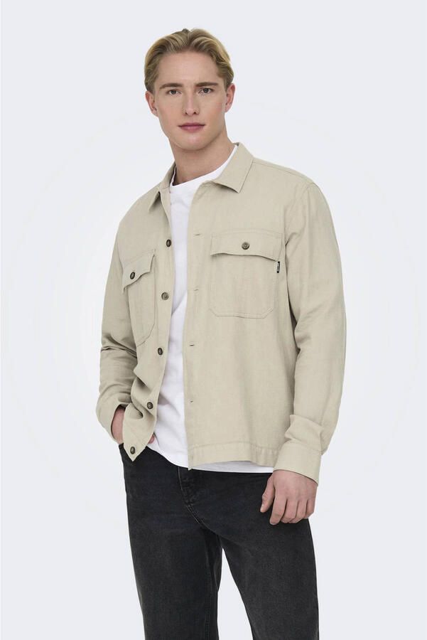 ONLY & SONS linnen relaxed overshirt beige - Foto 5