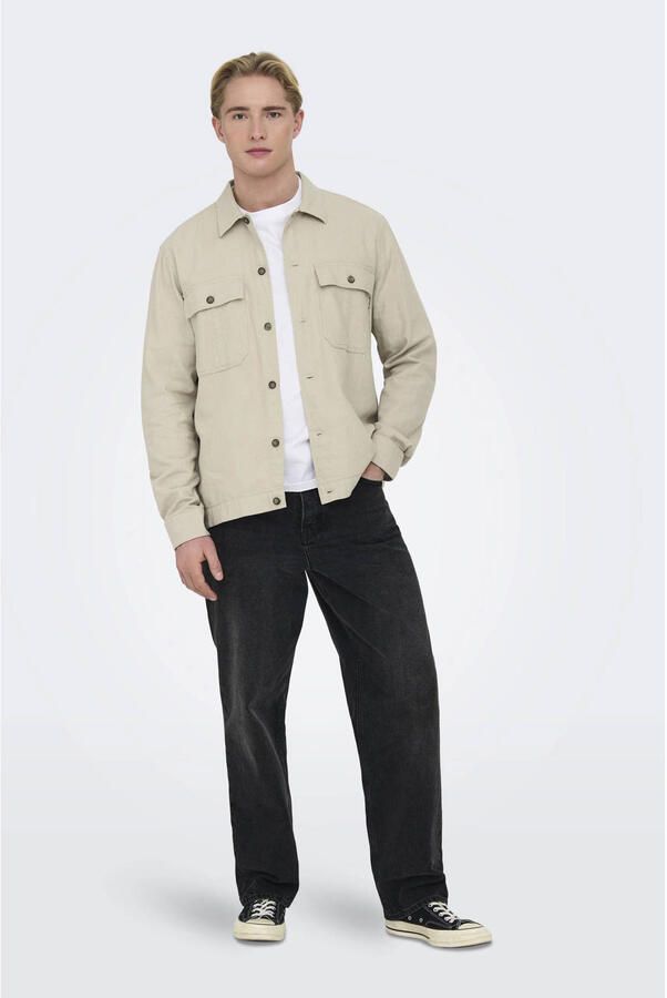ONLY & SONS linnen relaxed overshirt beige - Foto 3