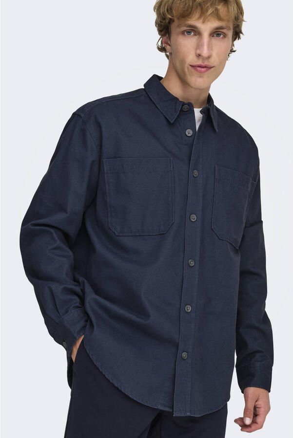 ONLY & SONS loose casual overhemd donkerblauw