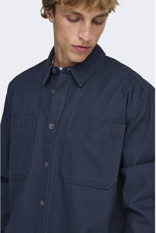 ONLY & SONS loose casual overhemd donkerblauw - Foto 3