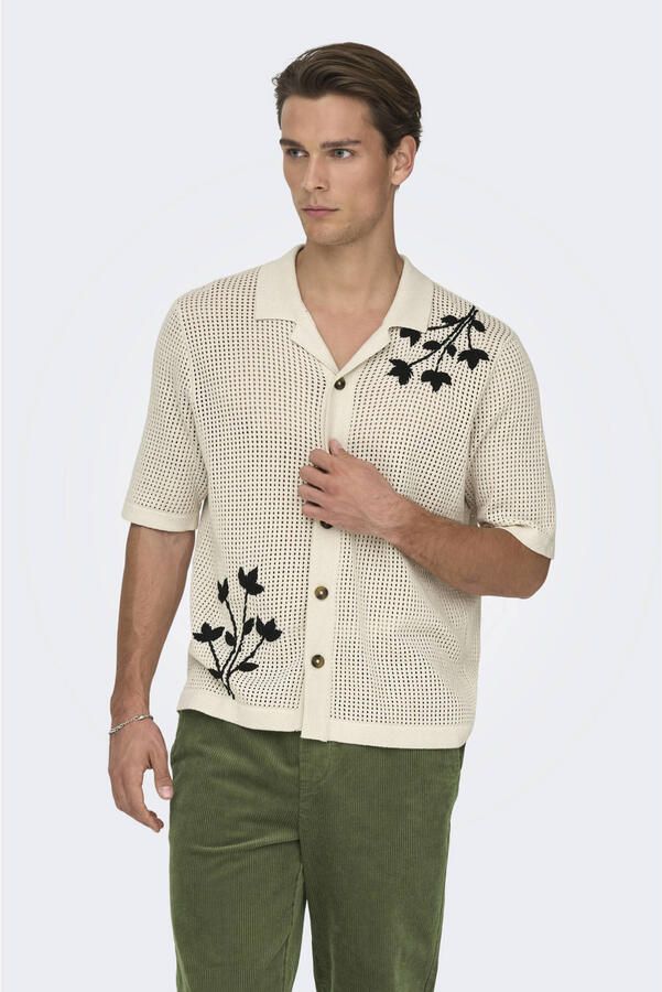 ONLY & SONS loose casual overhemd gebreid ecru