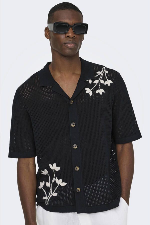 ONLY & SONS loose casual overhemd gebreid zwart