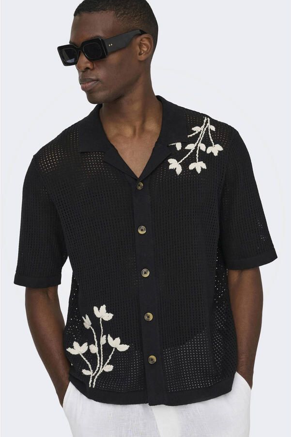 ONLY & SONS loose casual overhemd gebreid zwart - Foto 3