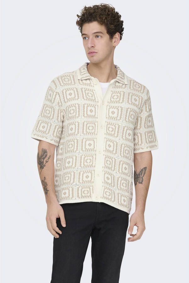 ONLY & SONS loose casual overhemd met ingebreid patroon ecru
