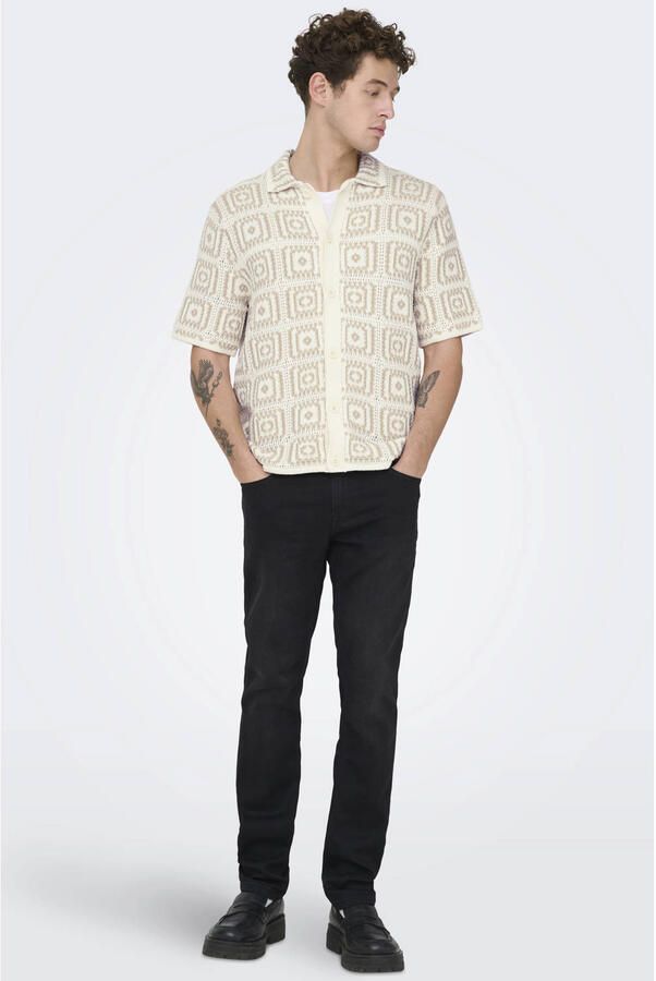 ONLY & SONS loose casual overhemd met ingebreid patroon ecru - Foto 3