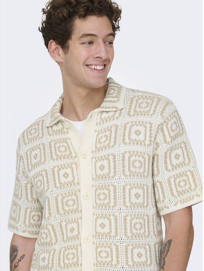 ONLY & SONS loose casual overhemd met ingebreid patroon ecru - Foto 2