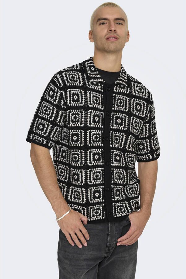 ONLY & SONS loose casual overhemd met ingebreid patroon zwart