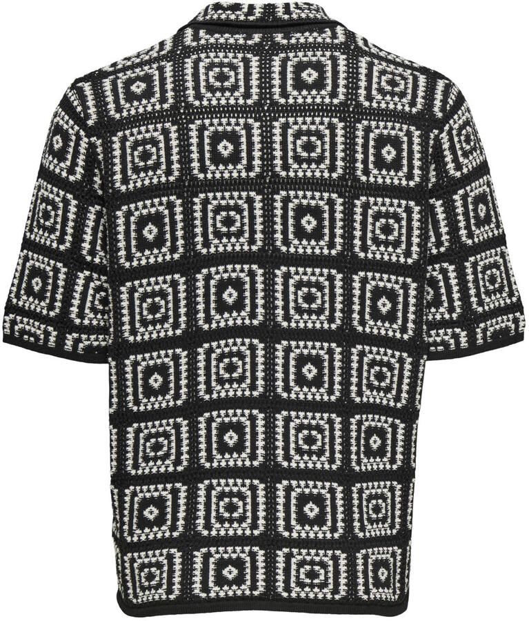 ONLY & SONS loose casual overhemd met ingebreid patroon zwart - Foto 2