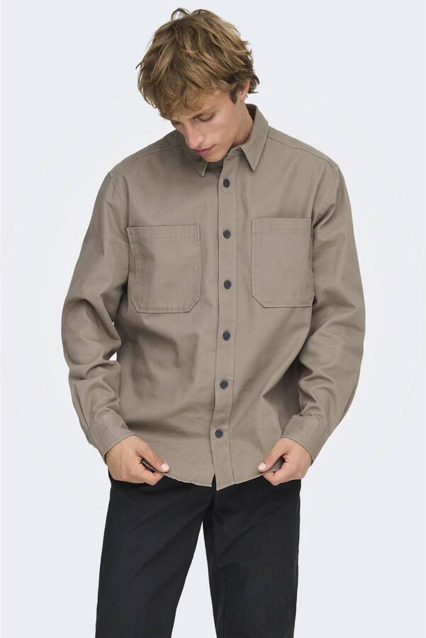 ONLY & SONS loose casual overhemd taupe