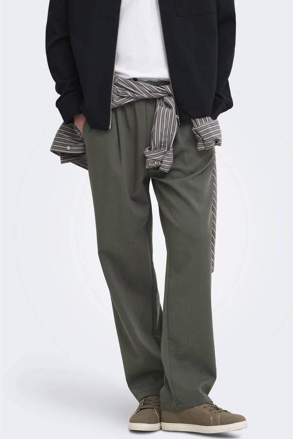 ONLY & SONS loose fit casual broek donkergroen