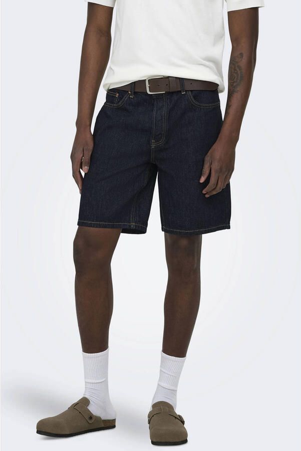 ONLY & SONS ONSEDGE straight regular waist short dark blue denim
