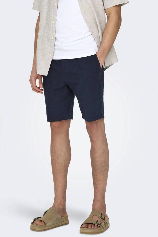 Only & Sons regular fit bermuda van mix van katoen en linnen model 'LINUS' - Foto 4