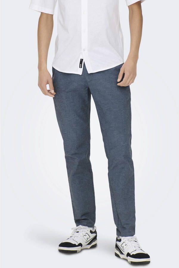 ONLY & SONS ONSMARK tapered chino met linnen donkerblauw