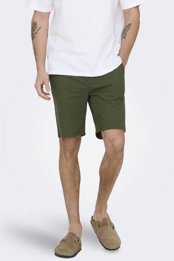 ONLY & SONS regular casual overhemd met short olijfgroen