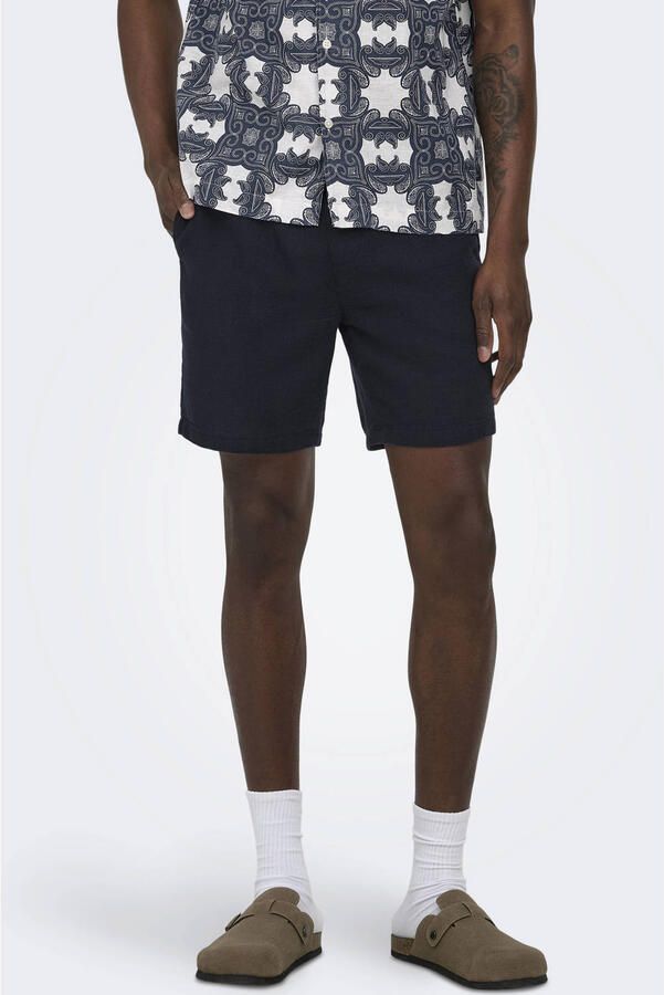 ONLY & SONS ONSTREV regular casual short donkerblauw met textuur