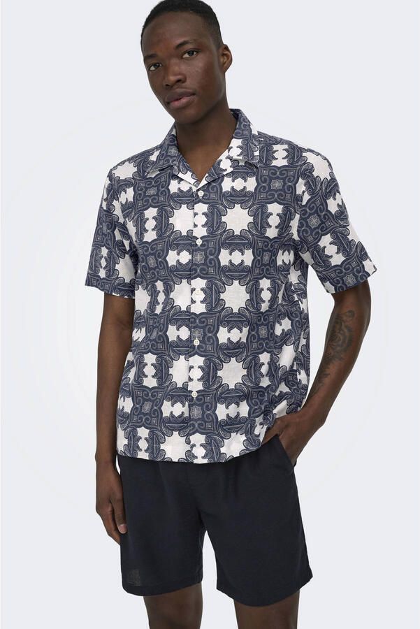 ONLY & SONS ONSTREV regular casual short donkerblauw met textuur - Foto 3