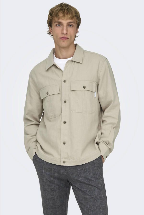 ONLY & SONS linnen relaxed overshirt beige - Foto 6