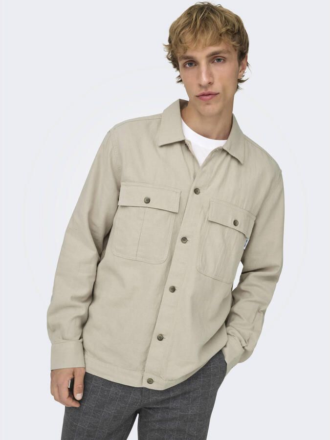 ONLY & SONS linnen relaxed overshirt beige - Foto 2