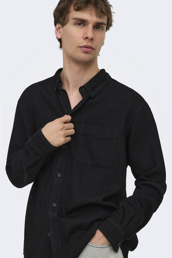 ONLY & SONS regular casual overhemd black denim - Foto 3