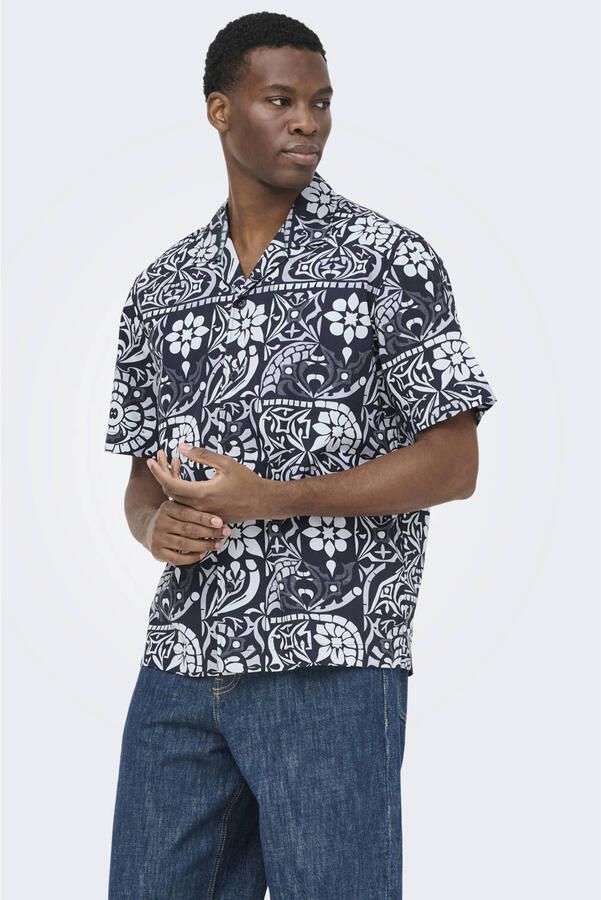 ONLY & SONS regular casual overhemd donkerblauw