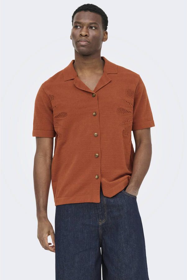 ONLY & SONS regular casual overhemd gebreid brique