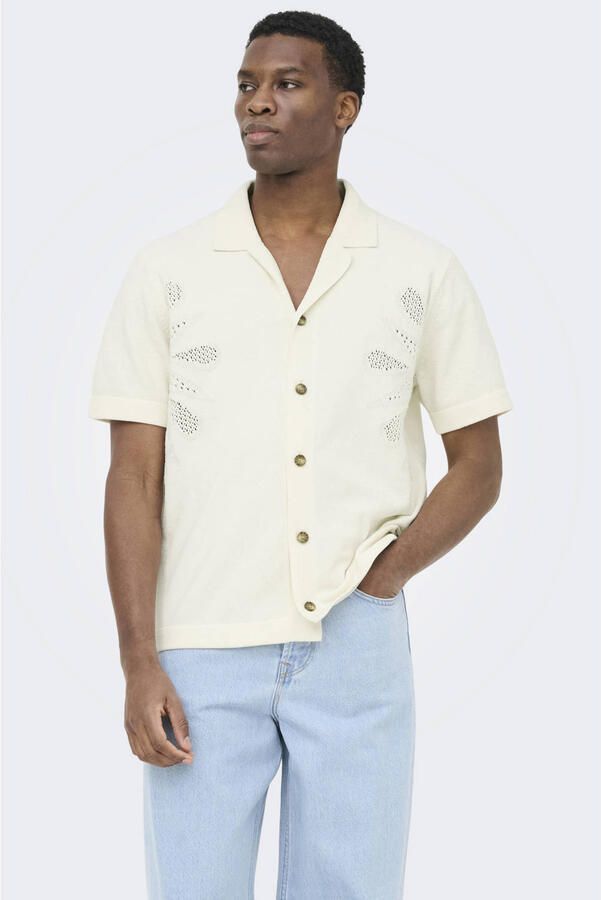 ONLY & SONS regular casual overhemd gebreid ecru