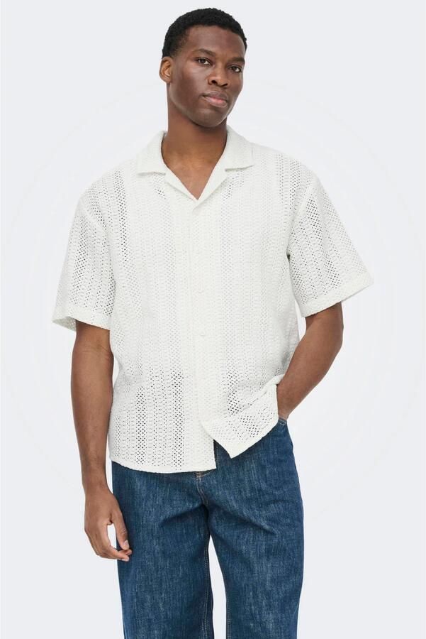 ONLY & SONS regular casual overhemd gebreid ecru
