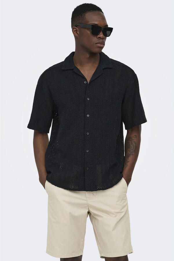 ONLY & SONS regular casual overhemd gebreid zwart