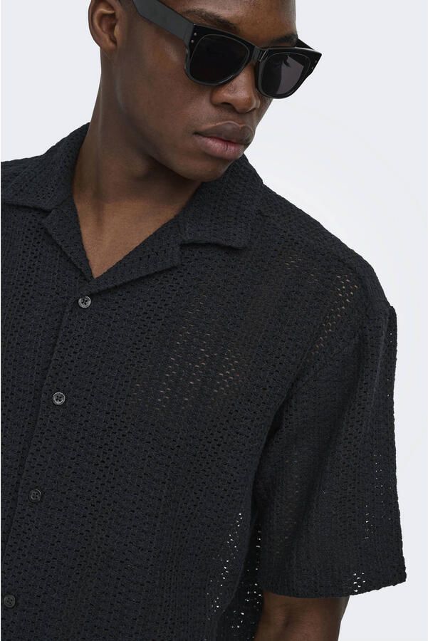 ONLY & SONS regular casual overhemd gebreid zwart - Foto 3