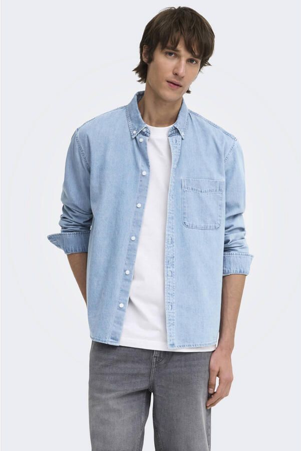 ONLY & SONS regular casual overhemd light blue denim