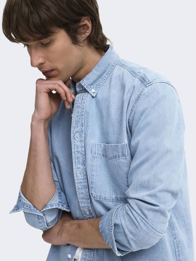 ONLY & SONS regular casual overhemd light blue denim - Foto 2