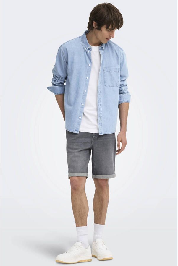 ONLY & SONS regular casual overhemd light blue denim - Foto 3