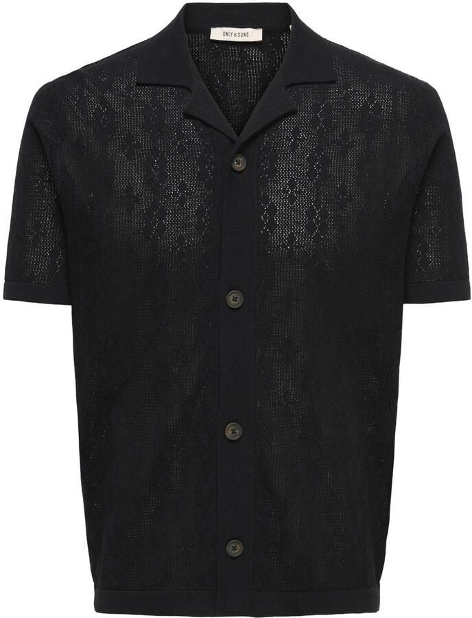 ONLY & SONS regular casual overhemd met ingebreid patroon zwart