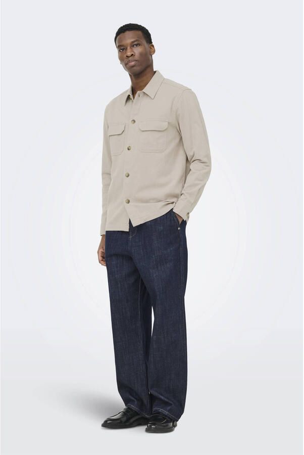 ONLY & SONS regular casual overhemd met linnen beige - Foto 3