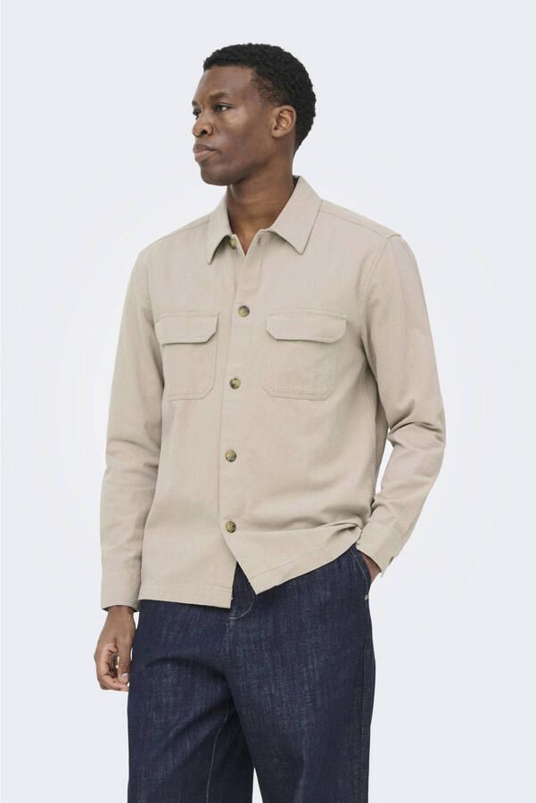 ONLY & SONS regular casual overhemd met linnen beige