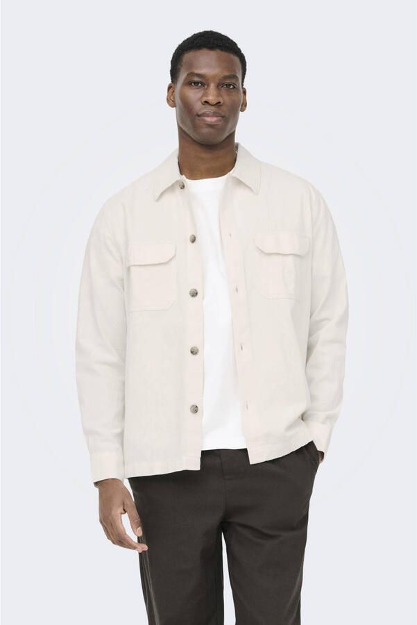 ONLY & SONS regular casual overhemd met linnen ecru