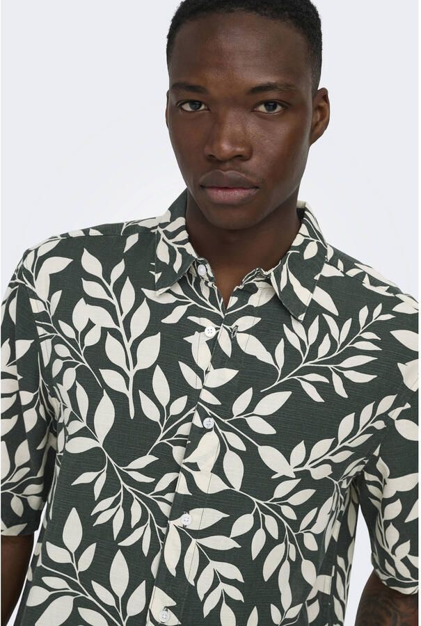 ONLY & SONS regular casual overhemd met linnen groen