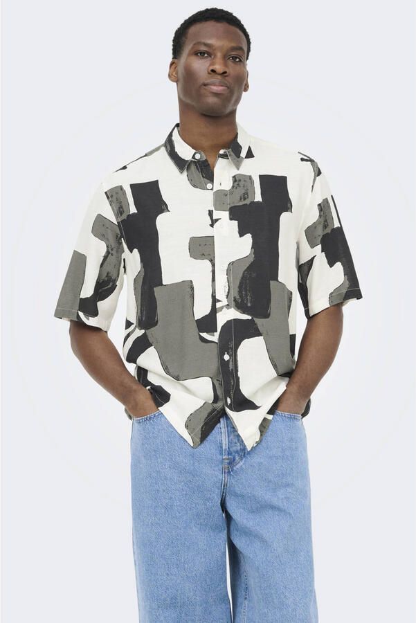 ONLY & SONS regular casual overhemd met linnen multi