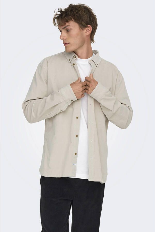 ONLY & SONS regular fit corduroy overhemd beige