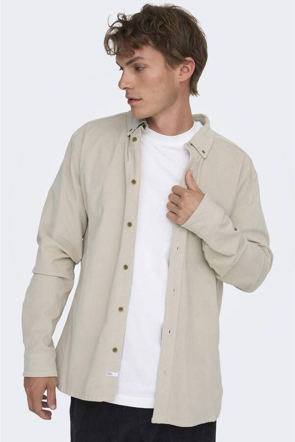 ONLY & SONS regular fit corduroy overhemd beige - Foto 2
