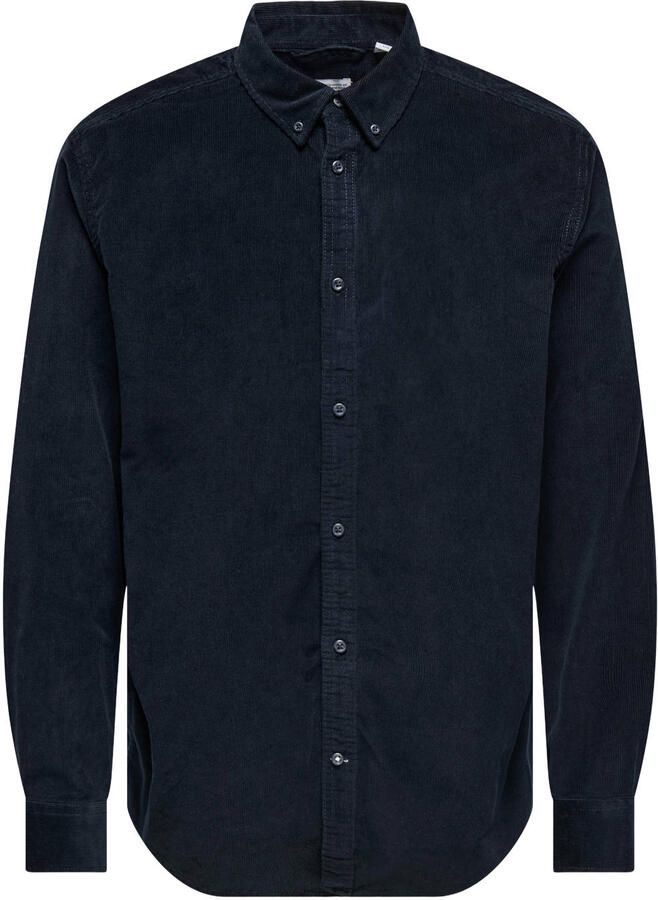 ONLY & SONS regular fit corduroy overhemd donkerblauw - Foto 2