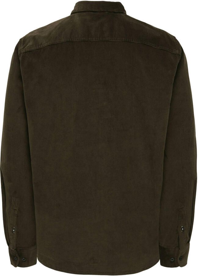 ONLY & SONS regular fit corduroy overhemd donkerbruin - Foto 2
